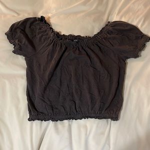 American Eagle Off the Shoulder Grey Eyelet Top. Size XS